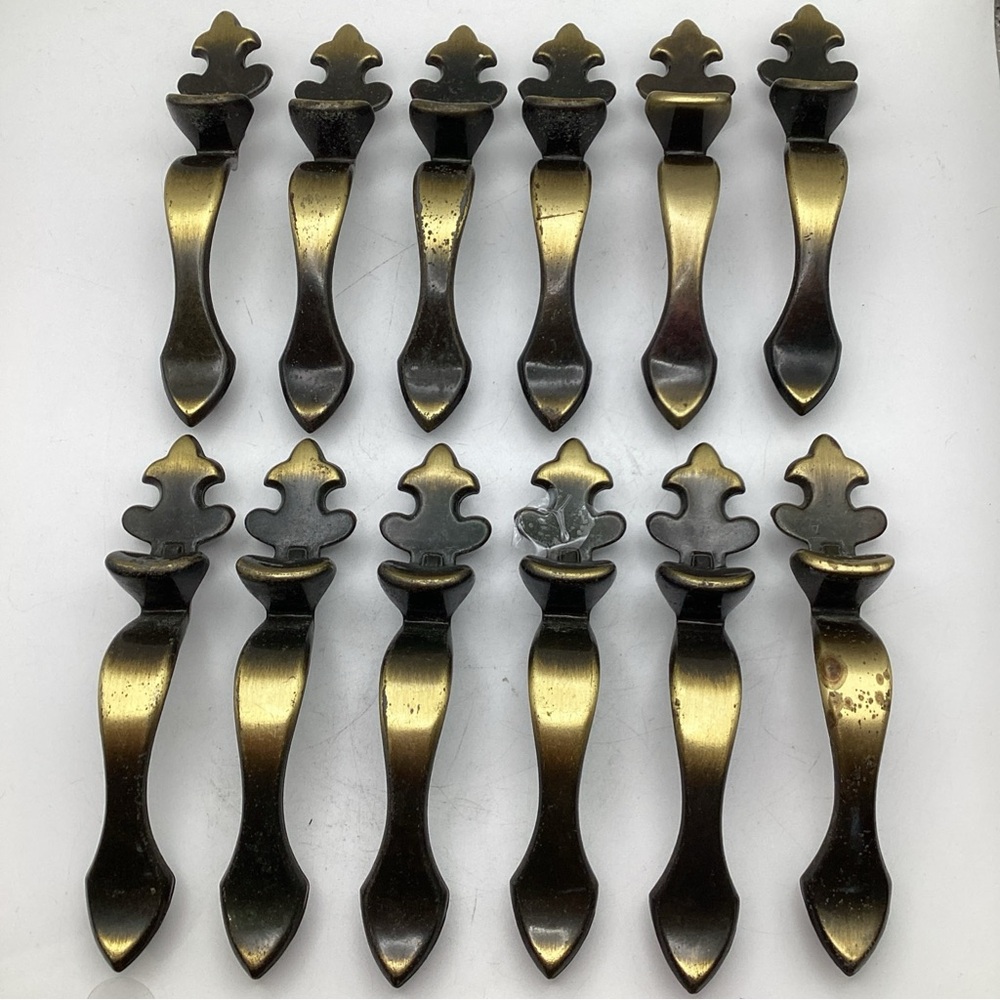 Lot of 12 Vintage Amerock 156-1 Antique Brass Cabinet Door Handles